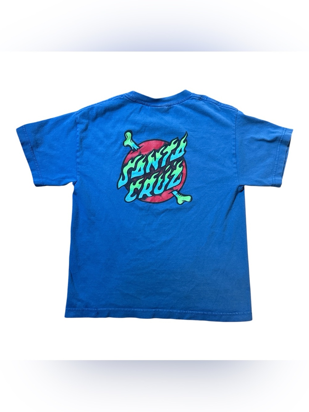 Santa Cruz Skateboards Bright Blue Tee with Neon Back Logo Kids 10/12